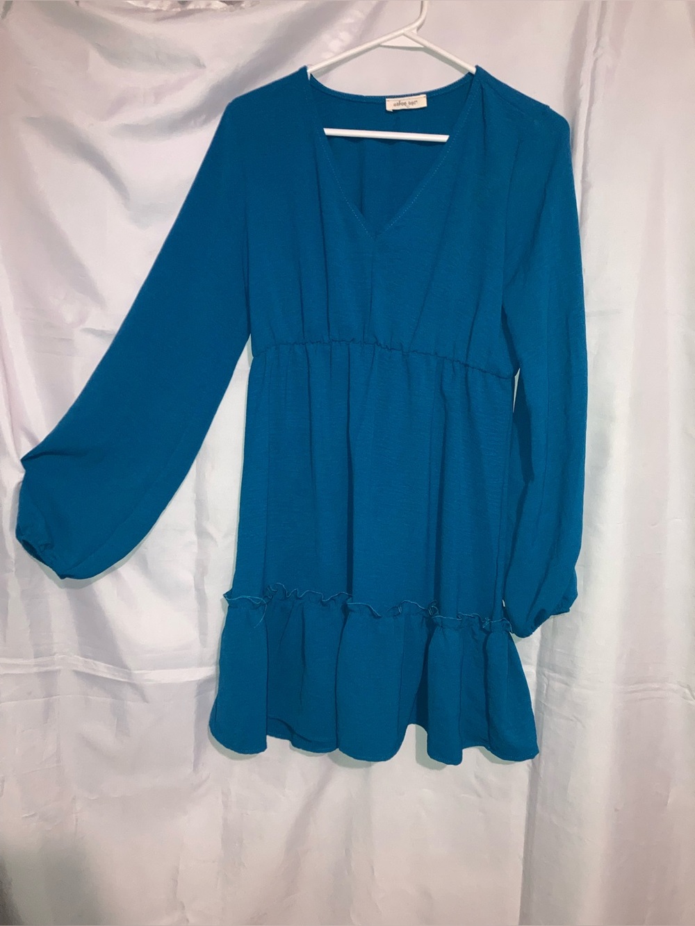 ❤️3/$15  Teal V-Neck Long Sleeve Ruffle-Hem Dress